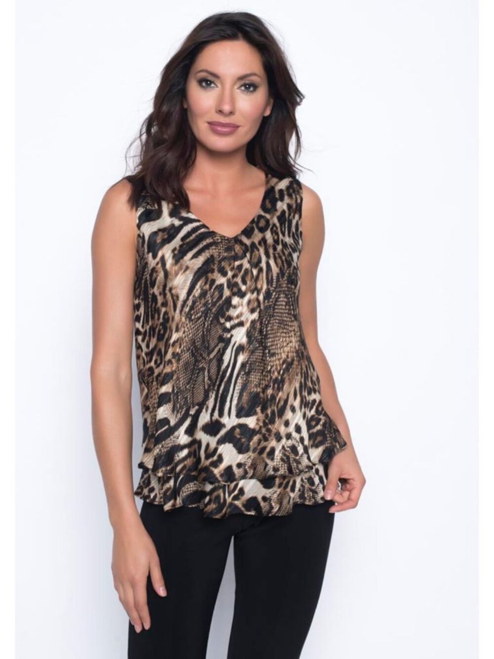 Frank Lyman Design Animal Print Sleeveless Top Tan Black Sz 16